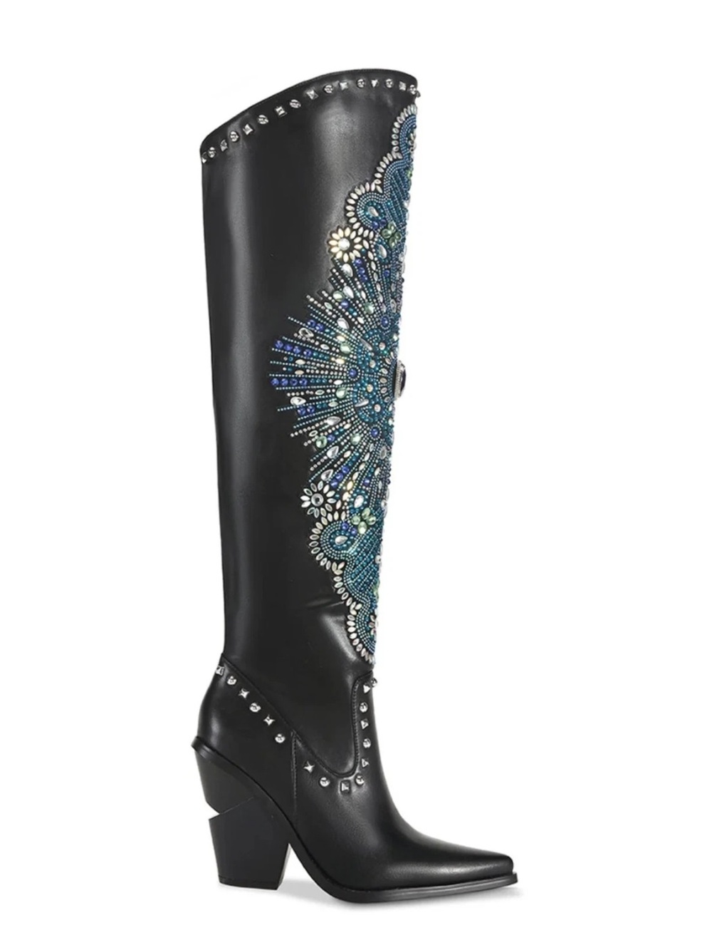 Azalea Wang Axelbeat Embellished Black Over-the-Knee Boot with Blue Accents 8.5 - Picture 4 of 12